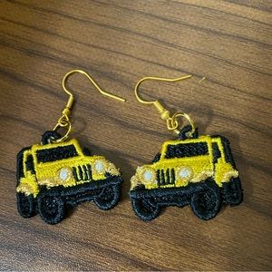 Yellow/Gold Embroidered Free Standing Lace Jeep Earrings.